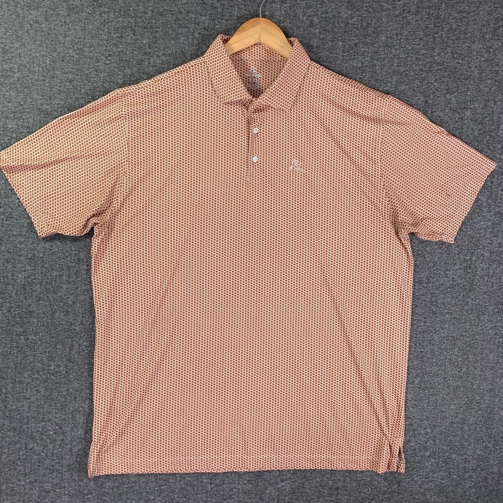 Rhoback Polo Men 2XL Orange Texas Print Golf Performance Preppy Modern